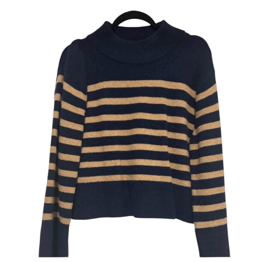 Navy and Tan Striped Women's Sweater - Picture 3 of 6